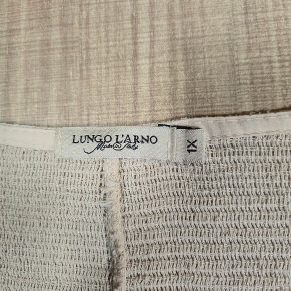 Lungo L'Arno 100% Linen Top Women Size 1X Cream Made in Italy Animal Print Boho - Picture 3 of 7